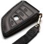 Leather BMW Key Fob Cover Suit for Keyless Remote Control for BMW 1 2 3 4 5 6 7 Series and X1 X2 X3 X5 X6 etc (A Black) …