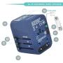 Power Plug Adapter (SandBlue)- International Travel - w/4 USB Ports for 150+ Countries - 220 Volt Adapter - Travel Adapter Type C Type A Type G I f UK EU Europe European