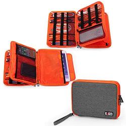 BUBM Travel Cable Organizer, Universal Electronic Accessories Bag Gear Storage for Cord, USB Flash Drive, Earphone and More, Perfect Size for iPad (Large, Grey and Orange)