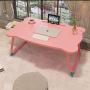 MJUNM Laptop Desk, Lap Desk Bed Table Tray for Eating Writing Foldable Desk with iPad Slots for Adults/Students/Kids, Adjustable Notebook Stand with Drawer, Card Slot and Cup Holder, Pink