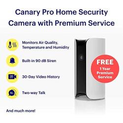 Canary Pro Indoor Home Security Camera with Premium Service (1 YR Free Incl.) | 90dB Siren, Climate Monitor, 2-Way Talk, 30-Day Video History, Motion Detection, 1080p HD, Alexa, Google, Baby Monitor