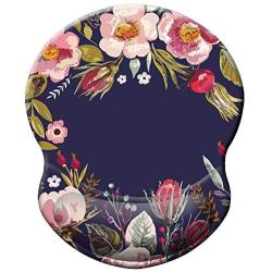 BOSOBO Ergonomic Mouse Pad with Gel Wrist Rest Support, Art Design Floral Wrist Rest Mousepad Pain Relief Flowers Mouse Mat for Office Home Computer Laptops Working Gaming Women Men, Non-Slip PU Base