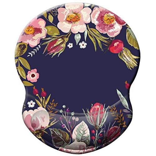 BOSOBO Ergonomic Mouse Pad with Gel Wrist Rest Support, Art Design Floral Wrist Rest Mousepad Pain Relief Flowers Mouse Mat for Office Home Computer Laptops Working Gaming Women Men, Non-Slip PU Base