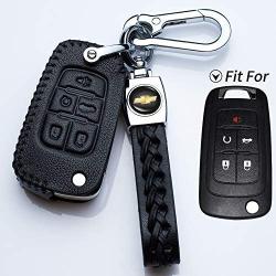 Hey Kaulor Key Fob Cover Leather Flip 5button Key Fob Cover Keyless Jacket Protector Remote Case Accessories for Equinox Camaro Cruze Malibu Sonic