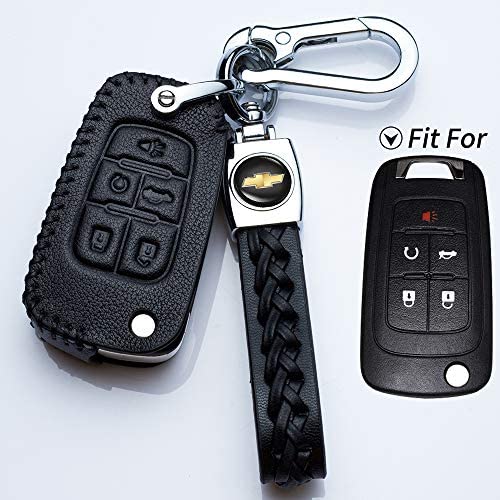 Hey Kaulor Key Fob Cover Leather Flip 5button Key Fob Cover Keyless Jacket Protector Remote Case Accessories for Equinox Camaro Cruze Malibu Sonic