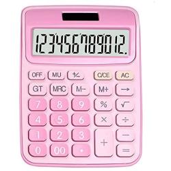 Calculator,ONXE DC116 Standard Function Desktop Calculator with Dual Power Supply and 12-bit Large Display (Pink)
