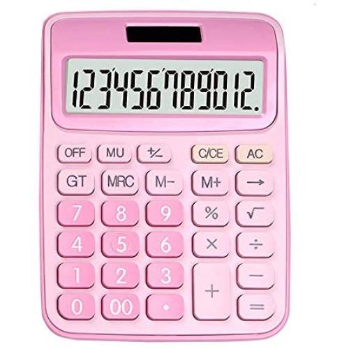 Calculator,ONXE DC116 Standard Function Desktop Calculator with Dual Power Supply and 12-bit Large Display (Pink)
