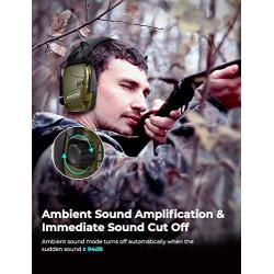 Mpow HP094A Electronic Shooting Earmuffs,Rechargeable Ear Protection,NRR 22dB,Sound Amplification & Auto Shut Off,Hearing Protection for Shooting, Hunting, Mowing, Woodworking-Army Green