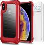 iPhone X Case, iPhone Xs Case with [ Screen Protector Tempered Glass x2Pack] SUPBEC Protective Phone Cover with Silicone PC+TPU Shockproof Rubber Heavy Duty Case for iPhone X/iPhone Xs-Clear Red