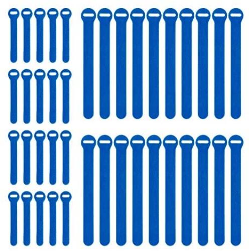 Wrap-It Storage Self-Gripping Reusable Cable Ties, Blue, 40 Pack (20 4” Straps, 20 8” Straps) – Hook and Loop Cord and Wire Organizer for Computer, PC, and Desk Cable Management