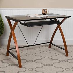 Flash Furniture Black Glass Computer Desk with Pull-Out Keyboard Tray and Crisscross Frame