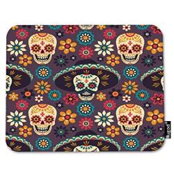 Mugod Day of The Dead Mouse Pad Seamless Pattern with Sugar Skulls Flowers on Dark Background Decor Gaming Mouse Pad Rectangle Non-Slip Rubber Mousepad for Computers Laptop 7.9x9.5 Inches