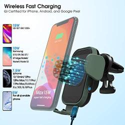 [Upgraded Version] ZeeHoo Wireless Car Charger,15W Qi Fast Charging Auto-Clamping Car Mount,Windshield Dash Air Vent Phone Holder Compatible with iPhone 12/Mini/11 Pro Max,Note10(Blackish Green)