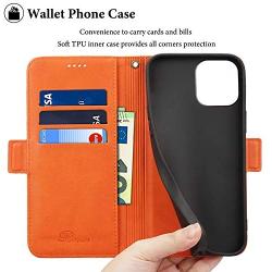 Rssviss for iPhone 12 Pro Max Case 6.7'', Protective Leather Wallet Shockproof Magnetic Flip Phone Cover with Card Slots and Stand for iPhone 12 Pro Max 6.7''-Orange