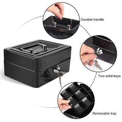 Oumij Cash Box with Combination Lock Safe Metal Money Box for Security Lock Box Digital Safe-Electronic Steel for Home, Business or Travel(Black)