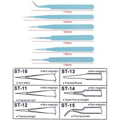 ChgImposs 6PCS Precision Tweezers Set, 116mm-133mm Anti-Static Stainless Steel Tweezers Kit Curved Tweezers for Craft, Jewelry, Electronics, Laboratory Work, Soldering - Sky Blue