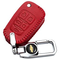 Genuine Leather Car Key Cover Suit for Chevrolet Camaro Cruze Volt Spark Equinox Malibu Sonic Flip Remote Shell Coverkey fob cover key holder 5 button
