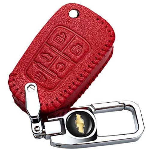 Genuine Leather Car Key Cover Suit for Chevrolet Camaro Cruze Volt Spark Equinox Malibu Sonic Flip Remote Shell Coverkey fob cover key holder 5 button