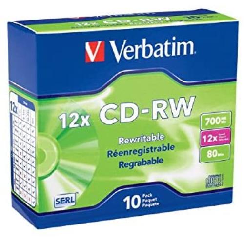 Verbatim CD-RW 700MB 2X-12X Rewritable Media Disc - 10 Pack Slim Case