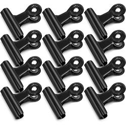 12 Pack Black Bulldog Binder Paper Clips/Metal Hinge Clip File Clamps for Crafts, Food Bags, Drawings, Photos at Home Kitchen & Office Useage, 1.25'' Inches Wide