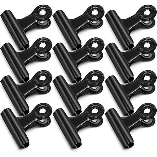 12 Pack Black Bulldog Binder Paper Clips/Metal Hinge Clip File Clamps for Crafts, Food Bags, Drawings, Photos at Home Kitchen & Office Useage, 1.25'' Inches Wide