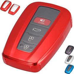 Lcyam Key Fob Cover Tpu Glossy Shiny Remote Protection Case Key Holder Fits for Toyota Highlander Corolla Camry RAV4 Prius C-HR 2019 2020 2021 Keyless Car Key 3/4 Button (Red)