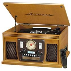 Victrola 8-in-1 Bluetooth Record Player & Multimedia Center, Built-in Stereo Speakers - Turntable, Wireless Music Streaming | Mahogany