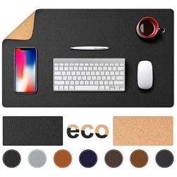 TESOBI Large Natural Cork & Leather Desk Pad, Double-Sided Desk Protector, Smooth Surface Mouse Pad, Waterproof Desk Mat for Office/Home/Gaming (24'' x 14'' Black)