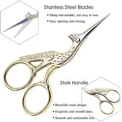 BIHRTC Scissors 4.5 Inch Small Stainless Steel Sharp Embroidery Scissors Classic Crane Design Sewing Gold Scissors for Office Embroidery Sewing Craft Art Work and Everyday Use