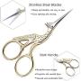 BIHRTC Scissors 4.5 Inch Small Stainless Steel Sharp Embroidery Scissors Classic Crane Design Sewing Gold Scissors for Office Embroidery Sewing Craft Art Work and Everyday Use