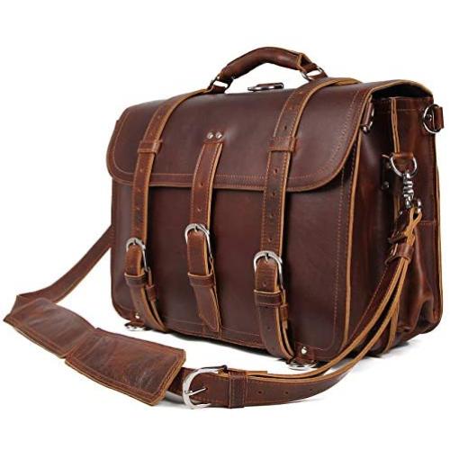 Polare Mens Full Grain Leather 16 Briefcase Shoulder Messenger Bag Fit 15.6 Laptop Polare Mens Full Grain Leather 16 Briefcase Shoulder Messenger Bag Fit 15.6 Laptop