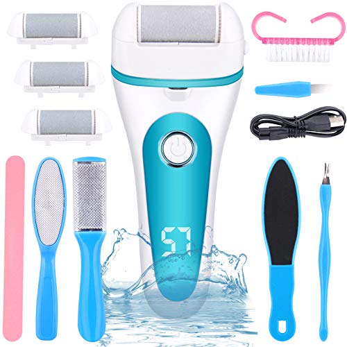 Electric Callus Remover for feet, Rechargeable Foot File Hard Skin Remover, Waterproof 13 in 1 Pedicure Tools kit for Cracked Heels Calluses and Dead Skin, with 3 Roller Heads 2 Speed, Battery Display