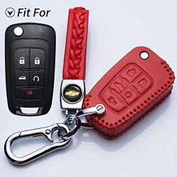 Hey Kaulor Key Fob Cover Leather Flip 5button Key Fob Cover Keyless Jacket Protector Remote Case Accessories for Equinox Camaro Cruze Malibu Sonic