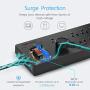 Power Strip, QOLIXM Surge Protector with 10 AC Outlets & 4 USB Ports (5V/4.2A)， 1875W/15A, 6 Feet Long Extension Cord for Multiple Devices Smartphone Tablet Laptop Computer