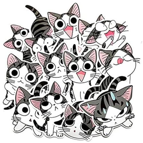 14 Pcs Cute Cartoon Stickers for Cheese Cat,Trendy Waterproof Vinyl Graffiti Stickers for Laptop Water Bottle Car Bumper Luggage Phone Laptop Bike Guitar,Stickers Pack for Girls Kids Teens Boys