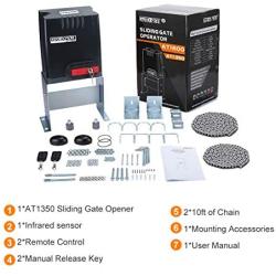 GATEXPERT Automatic Sliding Gate Opener with Remote Control Transmitters and Infrared Photocell Sensor - Chain Driveway Security Door Operator Kit (for 1350lb & 26ft Gate, AT1350)