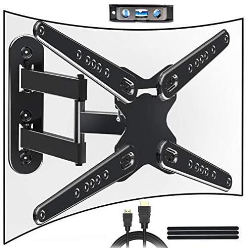 FOZIMOA Full Motion TV Wall Mount Bracket for 28-80 inch Flat Curved TVs, up to 110 lbs and VESA 600x400mm, with Tilt and Swivel Articulating Arms - Single Stud Install