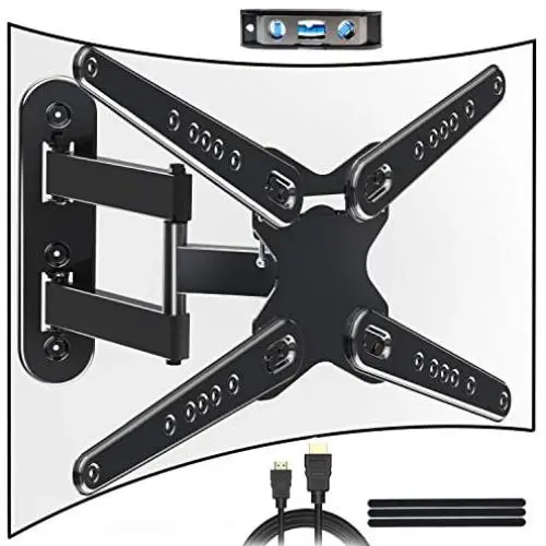 FOZIMOA Full Motion TV Wall Mount Bracket for 28-80 inch Flat Curved TVs, up to 110 lbs and VESA 600x400mm, with Tilt and Swivel Articulating Arms - Single Stud Install
