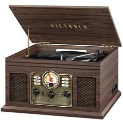 Victrola Nostalgic 6-in-1 Bluetooth Record Player & Multimedia Center with Built-in Speakers - 3-Speed Turntable, CD & Cassette Player, AM/FM Radio | Wireless Music Streaming | Espresso