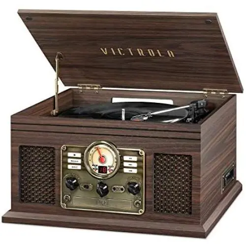 Victrola Nostalgic 6-in-1 Bluetooth Record Player & Multimedia Center with Built-in Speakers - 3-Speed Turntable, CD & Cassette Player, AM/FM Radio | Wireless Music Streaming | Espresso