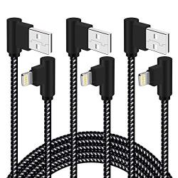 90 Degree iPhone Charger 10 FT 3 Pack Lightning Cable Right Angle Braided iPhone Charging &Syncing Cord for iPhone Xs Max/XS/XR/X/iPad/iPod (Black White)