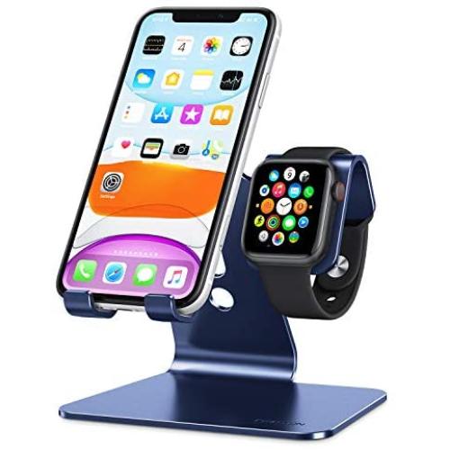 Apple Watch Stand, OMOTON 2 in 1 Universal Desktop Stand Holder for iPhone and Apple Watch Series 5/4/3/2/1 (Both 38mm/40mm/42mm/44mm) (Deep Navy)