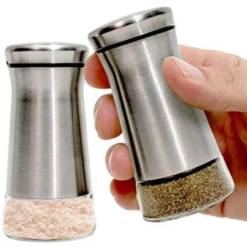 Premium Salt and Pepper Shakers with Adjustable Pour Holes - Elegant Stainless Steel Salt and Pepper Dispenser - Perfect for Himalayan, Kosher and Sea Salts - Spices Premium Salt and Pepper Shakers with Adjustable Pour Holes - Elegant Stainless Steel Salt and Pepper Dispenser - Perfect for Himalayan, Kosher and Sea Salts - Spices