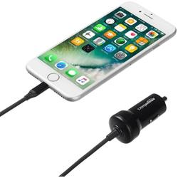 Amazon Basics Coiled Cable Lightning Car Charger, 1.5 Foot, Black