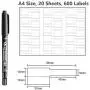 210PCS White Cable Labels with Mark Pen, Waterproof Cord Labels,Self Adhesive Wire Labels Printable A4 Sheet for Laser Printer and Handwriting Cable Organize