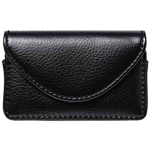 FYY Handmade Premium PU Leather Business Name Card Case Universal Card Holder with Magnetic Closure (Hold 30 pics of Cards) Black