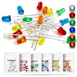 Chanzon 60 pcs(6 colors x 10 pcs) 3mm LED Diode Lights Assortment Kit Pack (Diffused Round Lens DC 3V 20mA) Lighting Bulb Lamp Assorted Variety Color Electronics Components Light Emitting Diodes Parts