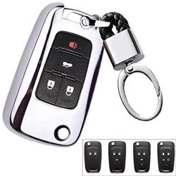 ROYALFOX(TM 2 3 4 5 Buttons TPU flip Remote Key Fob case Cover for Chevrolet Camaro Cruze Equinox Malibu SS Sonic Spark Volt Aveo Epica SAIL 3,Buick Lacrosse Encore GL8 Regal Excelle (Silver)