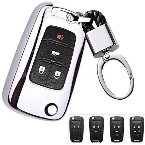 ROYALFOX(TM 2 3 4 5 Buttons TPU flip Remote Key Fob case Cover for Chevrolet Camaro Cruze Equinox Malibu SS Sonic Spark Volt Aveo Epica SAIL 3,Buick Lacrosse Encore GL8 Regal Excelle (Silver)