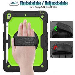 SEYMAC stock Case for iPad 8th/7th Generation 10.2, [Full-Body] &Shock-Proof Protection with 360 Degrees Rotating Stand [Pencil Holder] Hand Strap for 2020/2019 iPad 8th/7th 10.2 Inch(Green+Black)